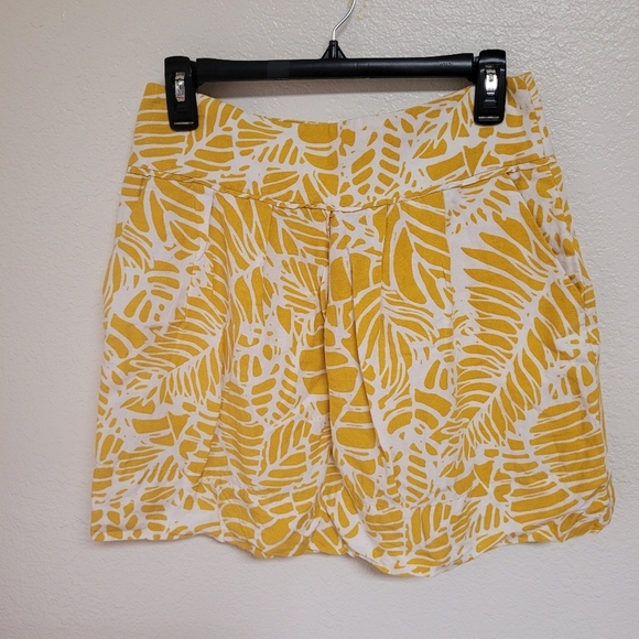 Loft Yellow and White Botanical Print Linen Blend Skirt with Pockets - Picture 1 of 6
